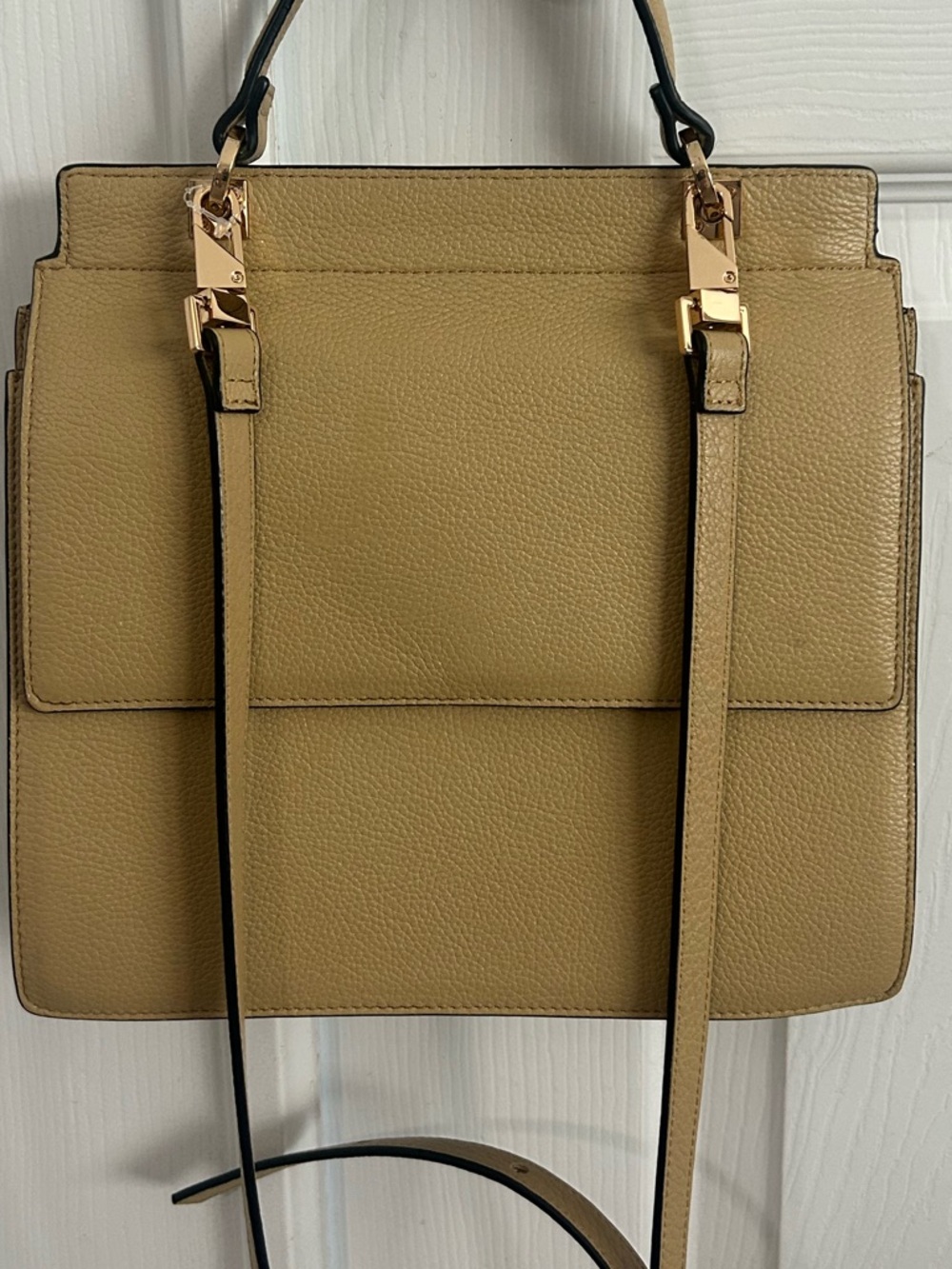 EUC LUANA Italy Top Handle Satchel Pebble Leather Covertible Crossbody Mustard